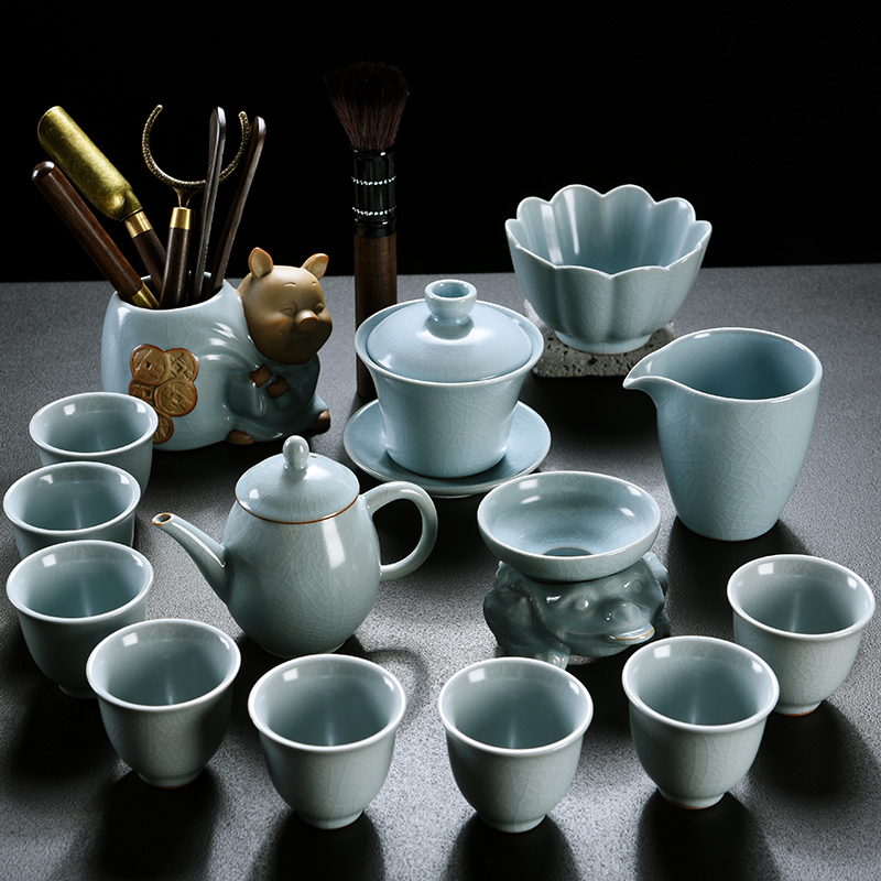 Your up authentic kung fu tea set suit household ice crack glaze contracted Japanese - style open piece of pottery and porcelain tea pot lid bowl of tea cups