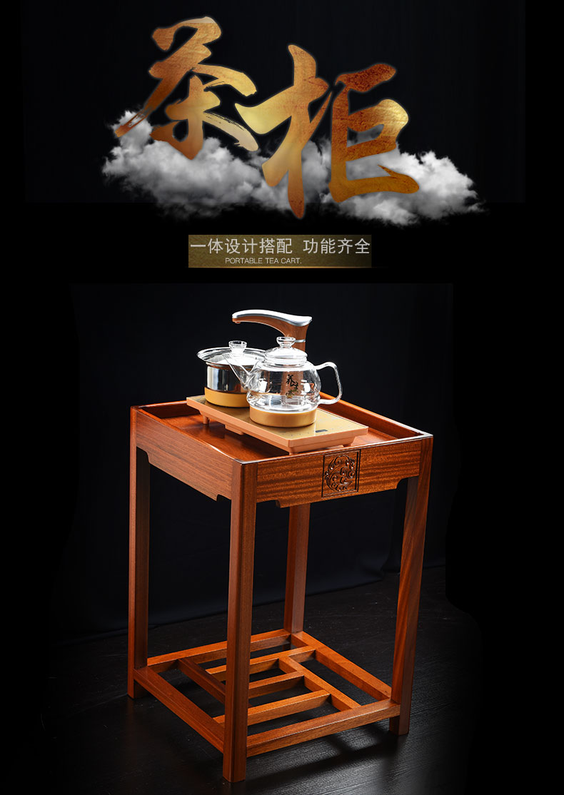 Hao auspicious spend pear wood, mobile car of a complete set of tea tea tea sets tea tray induction cooker balcony small tea tank