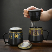 Ceramic tea water separation Tea Cup mens personal office tea cup filter tea leak with lid water Cup
