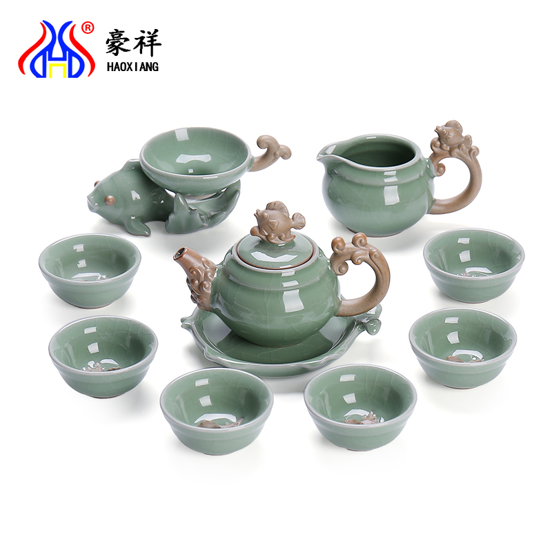 Open the slice hao auspicious elder brother up with porcelain ceramic kung fu tea set gift boxes of a complete set of household tureen teapot teacup gifts
