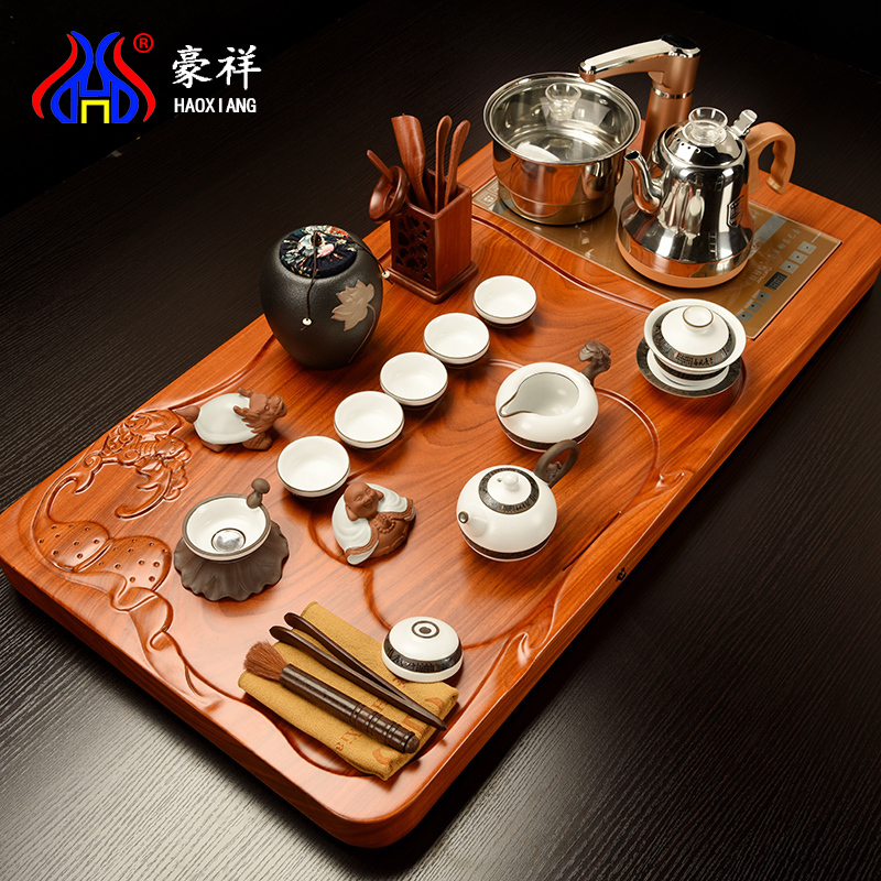 Howe auspicious spend pear wood blocks tea tray tea saucer suit your up celadon kung fu tea set four unity of electric heating furnace