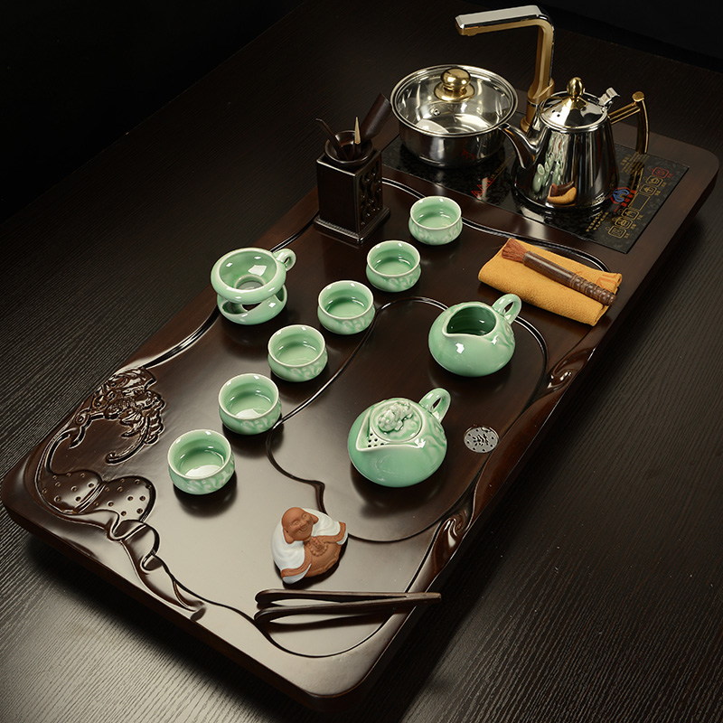 Howe auspicious tea set a complete set of violet arenaceous kung fu tea sets four unity induction cooker bamboo tea tray