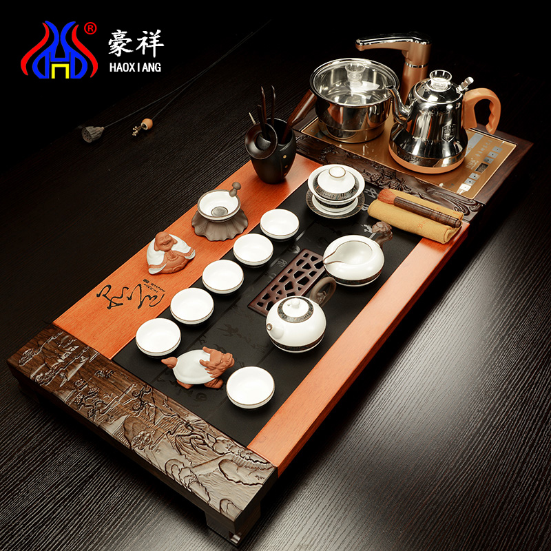 Howe auspicious ebony sharply stone solid wood tea tray tea saucer violet arenaceous kung fu home four unity of a complete set of electric heating furnace