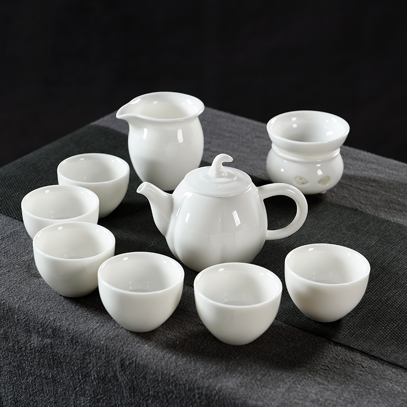 Howe auspicious jade porcelain kung fu tea set dehua manual white porcelain teapot tureen ceramic cups of a complete set of office home