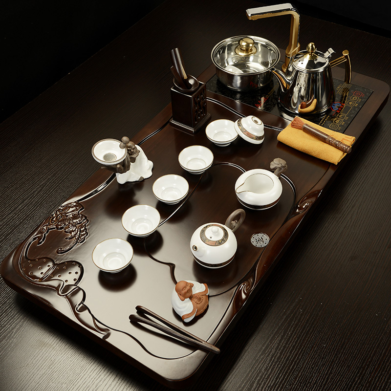 Howe auspicious tea set a complete set of violet arenaceous kung fu tea sets four unity induction cooker bamboo tea tray