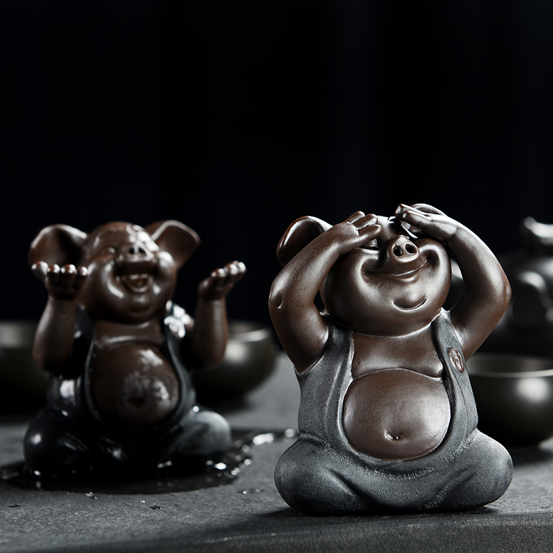 Three five "tea pet furnishing articles purple ceramic express animals play tea tea accessories crafts festival gifts