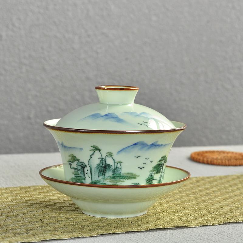 Hao auspicious tea tureen only blue and white hand - made celadon large - sized ceramic bowl three bowl of tea tureen