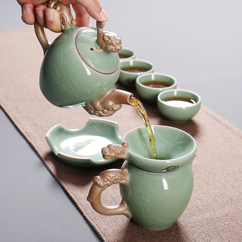 Open the slice hao auspicious elder brother up with porcelain ceramic kung fu tea set gift boxes of a complete set of household tureen teapot teacup gifts