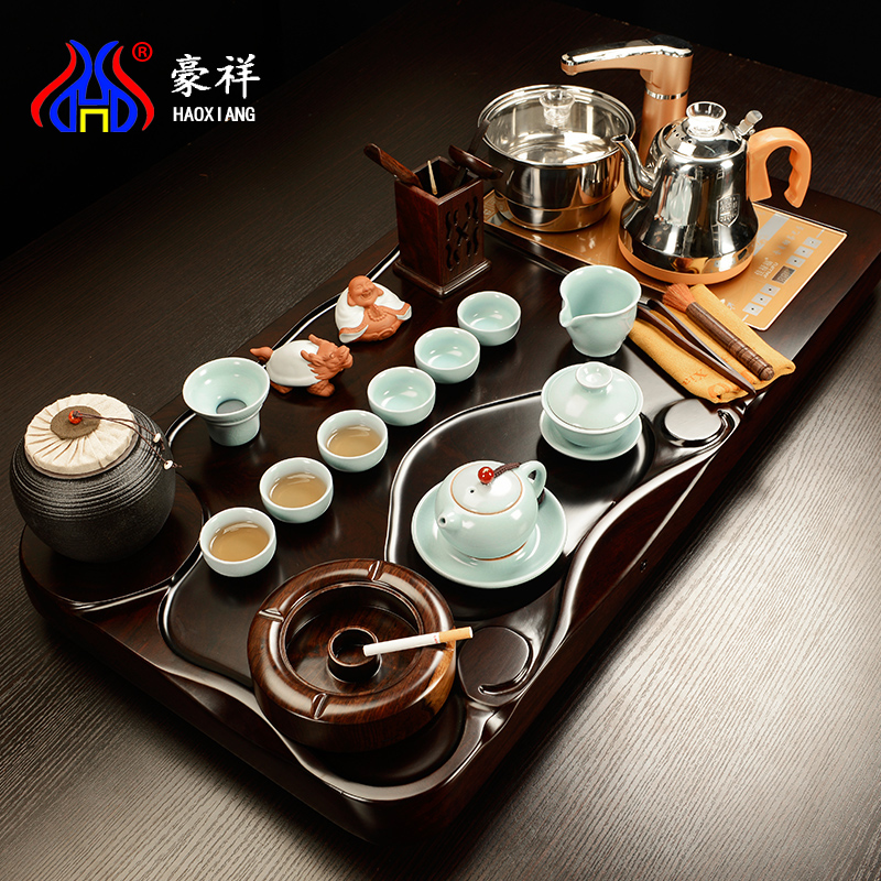 Howe auspicious ebony consolidation piece of solid wood, violet arenaceous the porcelain tea tea tea set four unity of a complete set of tea sets