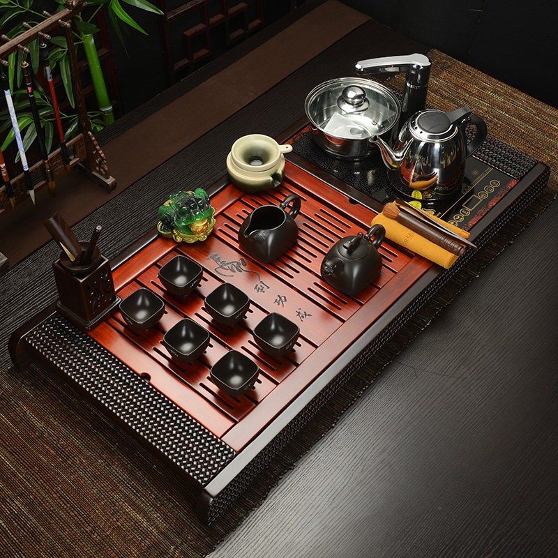 Howe auspicious ebony wood four unity induction cooker purple sand tea set your up of a complete set of tea home ground