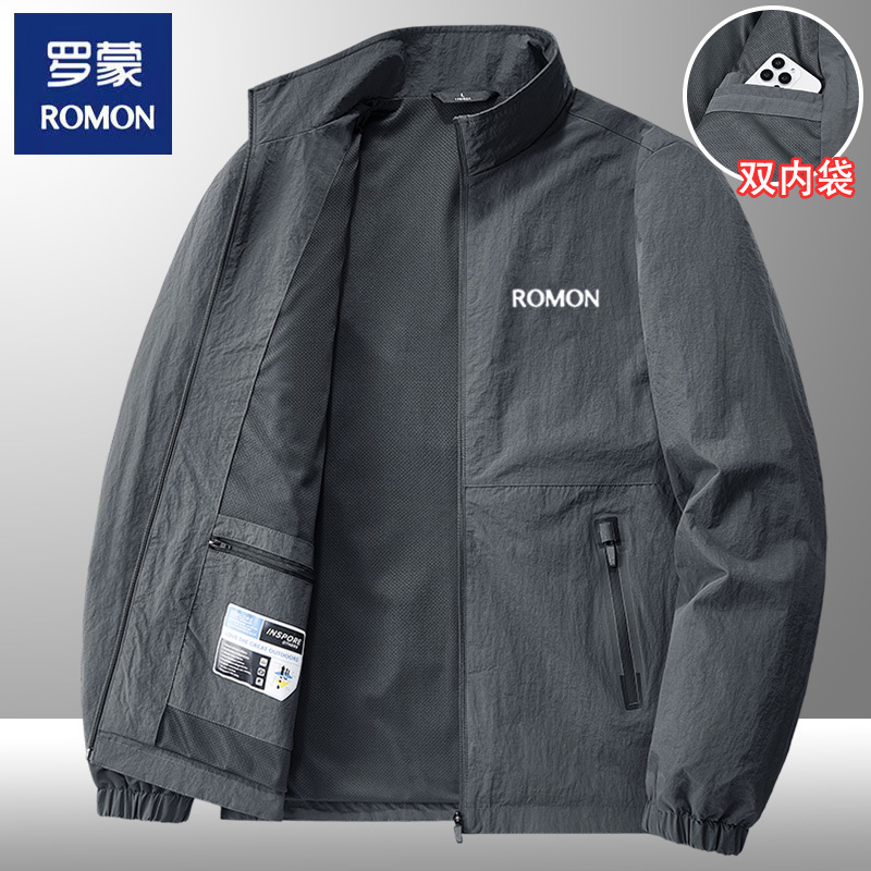 Romon Business Casual Jacket Men's Spring and Autumn Outdoor Windbreaker Windproof Waterproof Loose Stand Collar Jacket Top