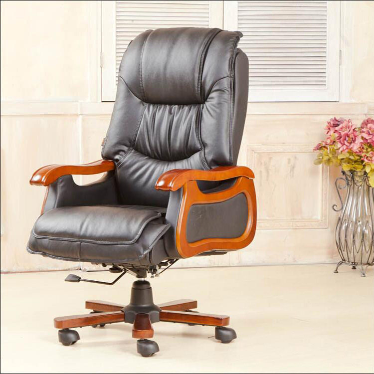 Hefei Boss Chair Genuine Leather Chair Desk Large Class Chair Armchair Armchair Swivel Chair Computer Chair Office Comfort Solid Wood