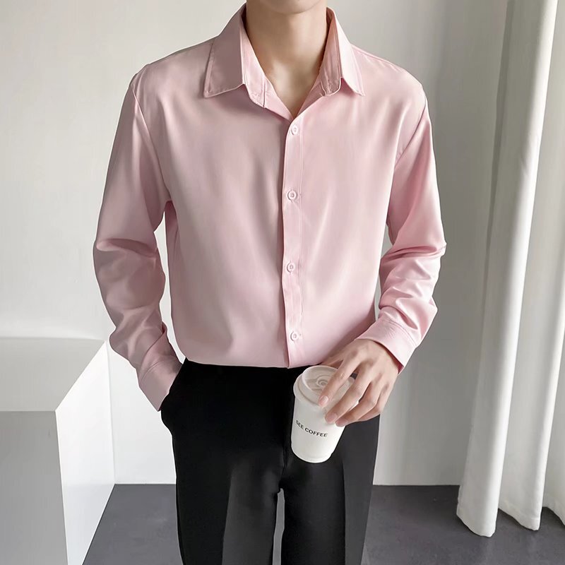 Groom's Wedding Groomsmen Solid Color Shirt Men's Pink White Black Business Casual Work Graduation Photo Long-Sleeved Shirt