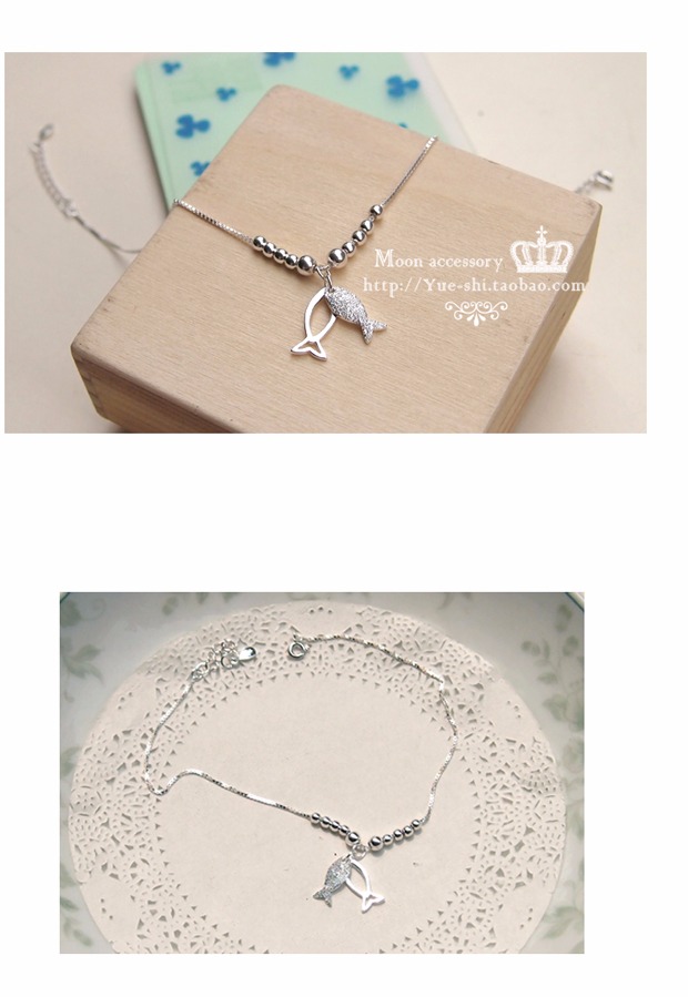 Vòng chân bạc của Song Ngư 925 sterling Trang sức bạc nguyên bản Nhật Bản và Hàn Quốc dễ thương mùa hè cá chân nữ quà tặng sinh nhật vòng đeo chân cho nữ