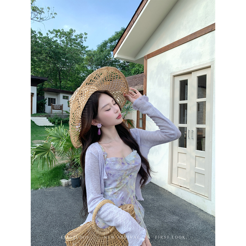 Eia Yi Yao [Monet Afternoon Cardigan] Elegant Cardigan for Women, Summer, Covers the Body, Makes You Look Slimmer, Long-Sleeved, Short Jacket