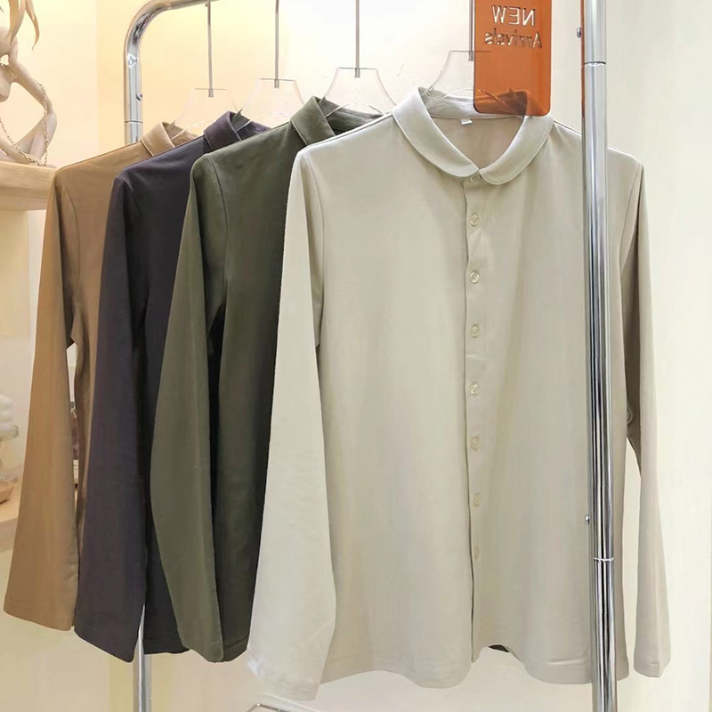 Spring and Summer New Classic Peter Pan Collar Long-Sleeve Shirt Made of Soft, Stretchy Long-Staple Combed Cotton, Available in Large Sizes