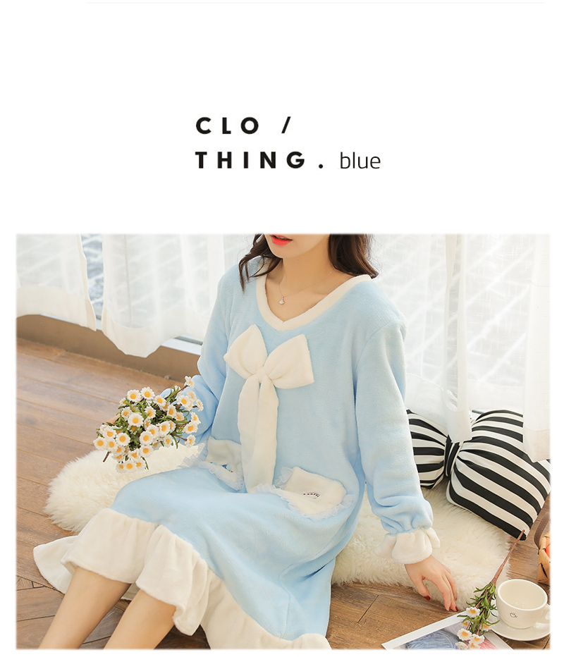 Phiên bản Hàn Quốc ngọt ngào dài cộng với váy flannel nữ mùa thu và mùa đông công chúa gió san hô váy lông cừu dày đồ ngủ kiểu đầm đẹp