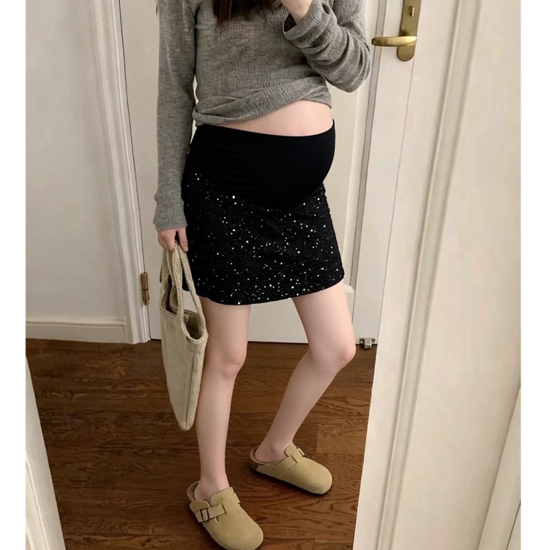 Short Skirt for Petite Pregnant Women, New Autumn and Winter Fashion, Trendy Sequin Skirt, Maternity Dress, A-Line Straight Skirt Short Skirt for Petite Pregnant Women, New Autumn and Winter Fashion, Trendy Sequin Skirt, Maternity Dress, A-Line Straight Skirt