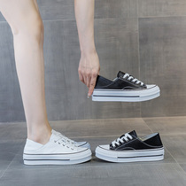 Super versatile ~ two-wear white shoes for women genuine leather womens shoes thick soles heightening lace-up sneakers student shoes