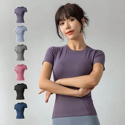 Women's summer tight-fitting, slimming, quick-drying long-sleeved T-shirt, short-sleeved running, gym running, yoga wear