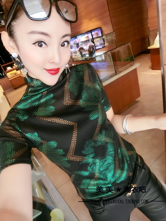 Áo thun cổ cao nữ 2018 ga châu Âu mùa đông mới hoang dã áo thun ngắn tay hàng đầu phiên bản Hàn Quốc của quần áo giảm béo nữ - Cộng với kích thước quần áo áo thun nữ cao cấp