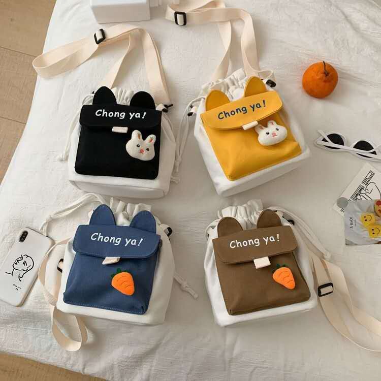 Trendy and Popular Cat Ear Canvas Bag, Single Shoulder, Crossbody, Handbag, Casual, Fashionable, Versatile, Cute, Fresh Style