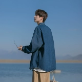 Джинсовый лонгслив, мужская осенняя куртка, японская ретро рубашка