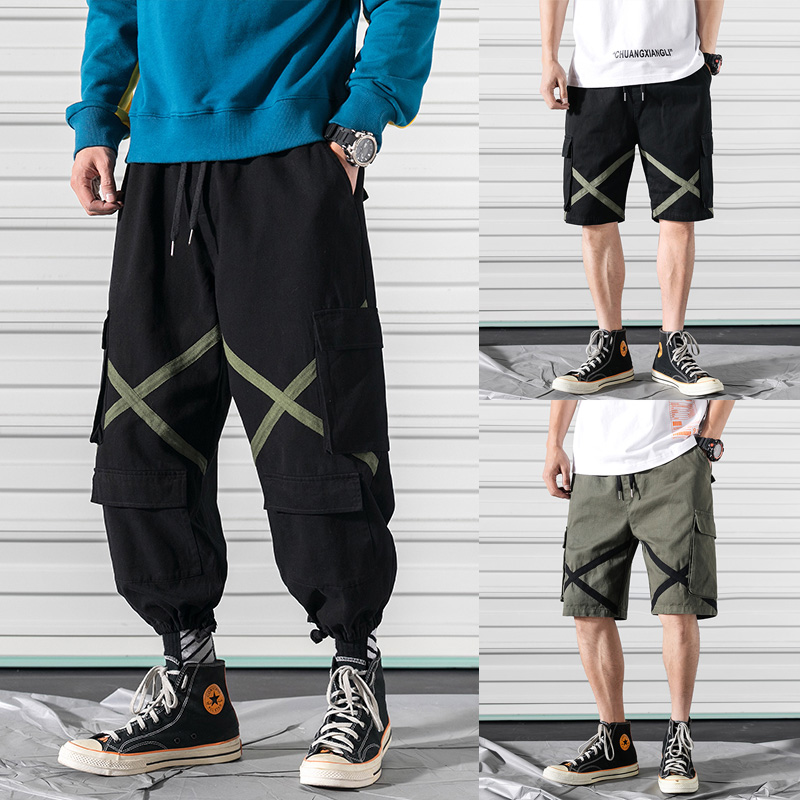 Spring and autumn trousers pants men's Korean version of the trend casual pants loose straight wide leg pants Fat tide brand drawstring overalls