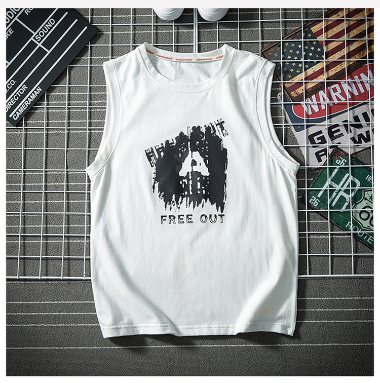 Mùa hè lỏng mồ hôi vest nam thương hiệu in áo thun không tay Hồng Kông kiểu áo cotton vai cộng với phân bón XL béo - Lót áo 3 lỗ nam
