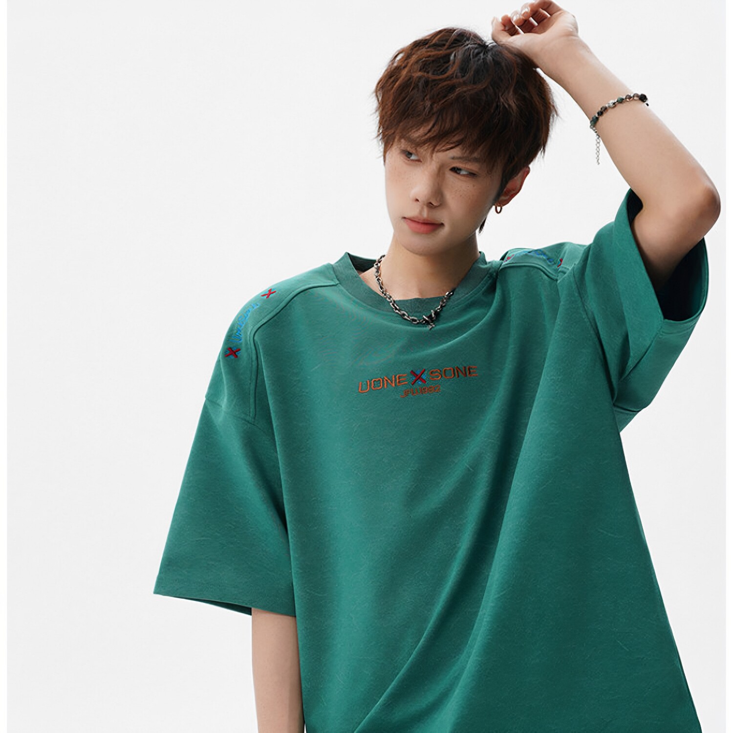 美式复古短袖t恤男生夏季学生重磅绣花设计潮牌宽松半截袖体恤衫