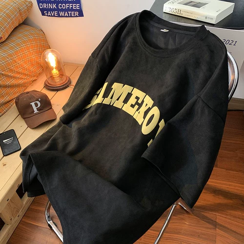 Tide, летняя ретро бархатная трендовая футболка, европейский стиль, короткий рукав, в американском стиле, большой размер