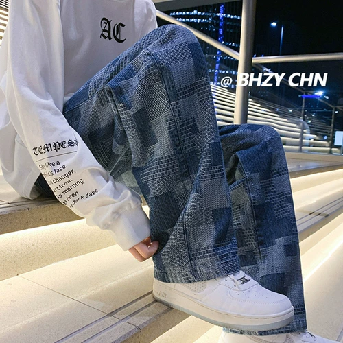 Осенние джинсы, повседневные брюки, штаны, свободный прямой крой, в американском стиле, изысканный стиль, оверсайз