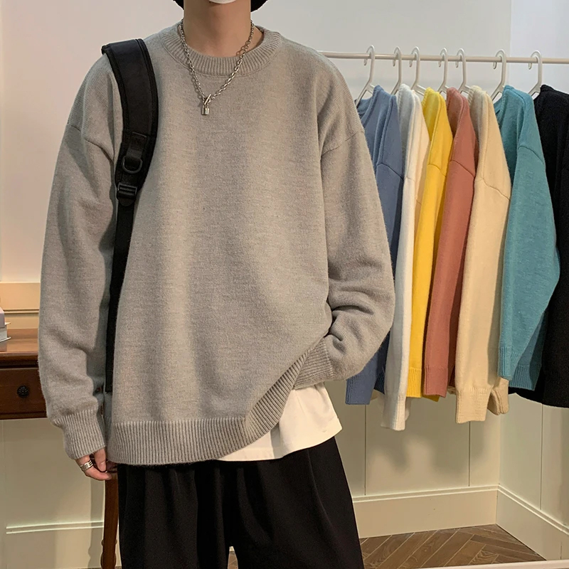 Light Gray High-End Sweater for Men, Autumn and Winter, Fleece-Lined, New Korean Style, Lazy Style, Solid Color, Versatile, Round Neck Knitwear Light Gray High-End Sweater for Men, Autumn and Winter, Fleece-Lined, New Korean Style, Lazy Style, Solid Color, Versatile, Round Neck Knitwear