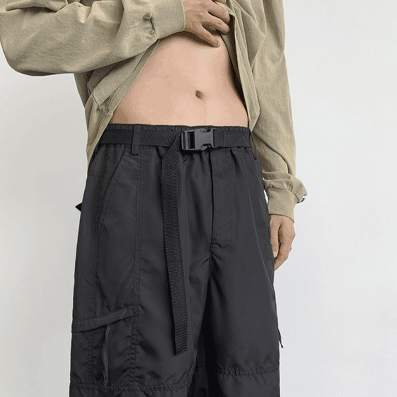 Belted Cargo Pants for Men, Summer Outdoor Hiking, American Style Trendy Functional Straight-Leg Loose Hong Kong Style Plus-Size Pants