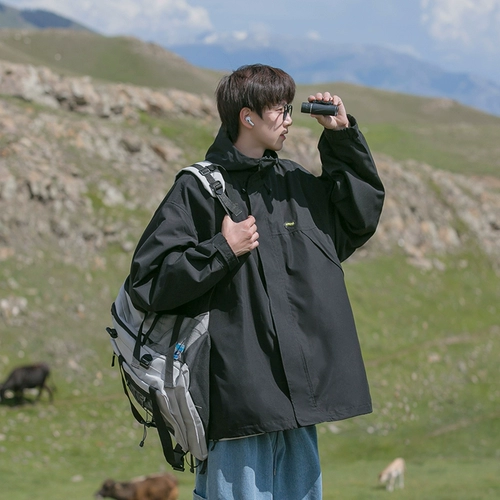 Осенний плащ, демисезонная трендовая куртка для школьников с капюшоном, в корейском стиле, оверсайз, большой размер