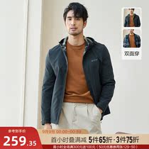 Red Bean two-sided hooded jacket mens autumn solid color youth jacket fashion versatile work casual plaid top