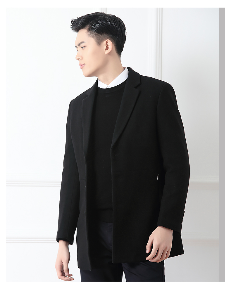Hodo / đậu đỏ nam mùa đông nam kinh doanh áo len bông giản dị trong phần dài của áo khoác len nam ấm áp áo khoác dạ nam
