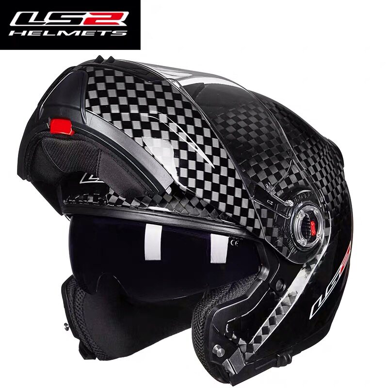 LS2 carbon fiber exposed helmet Motorcycle helmet double lens full helmet Large size summer lightweight men's and women's four seasons FF394