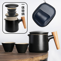 Ceramic fast guest Cup One Pot Two Four six cups anti-hot portable bag travel kung fu tea set outdoor bubble teapot