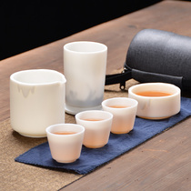 Travel tea set DeHua white porcelain fast guest Cup One Pot Four Cups carrying bag outdoor kung fu filter tea maker