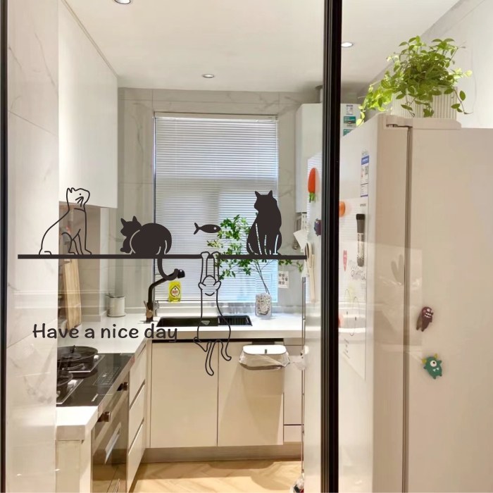 ins wind kitchen balcony glass sliding door sliding door wall stickers cat decoration anti-collision stickers painting window pattern stickers