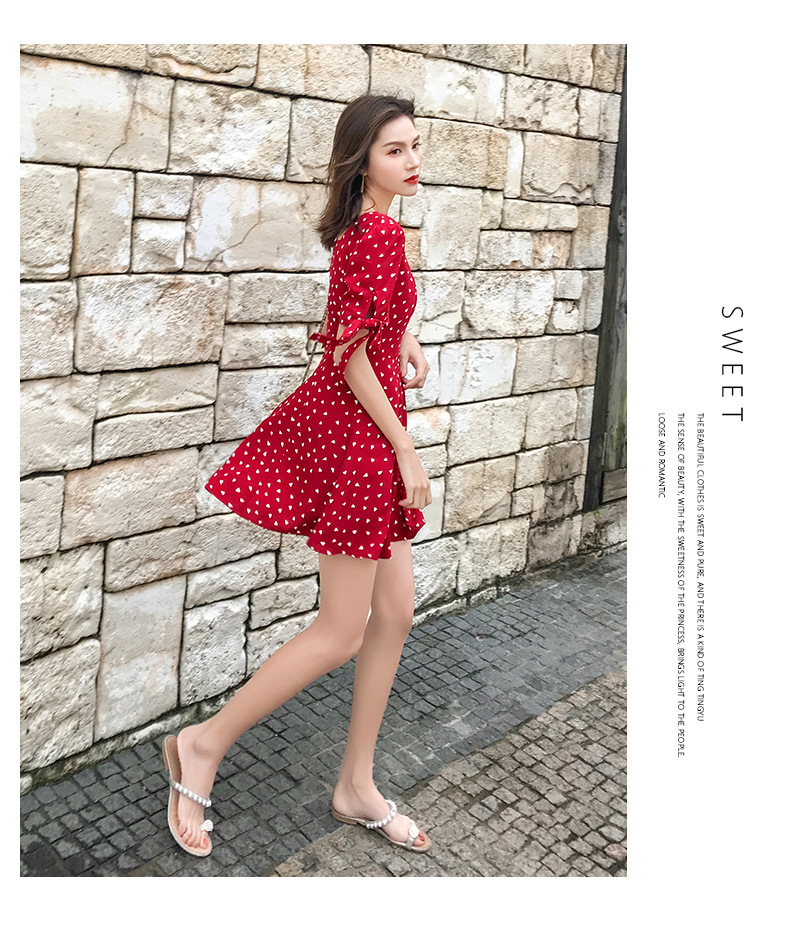 Váy voan hoa hè 2019 lưới đỏ mới của phụ nữ Hàn Quốc cổ vuông tay ngắn tay váy một thế hệ - Váy eo cao váy trắng nhún eo	