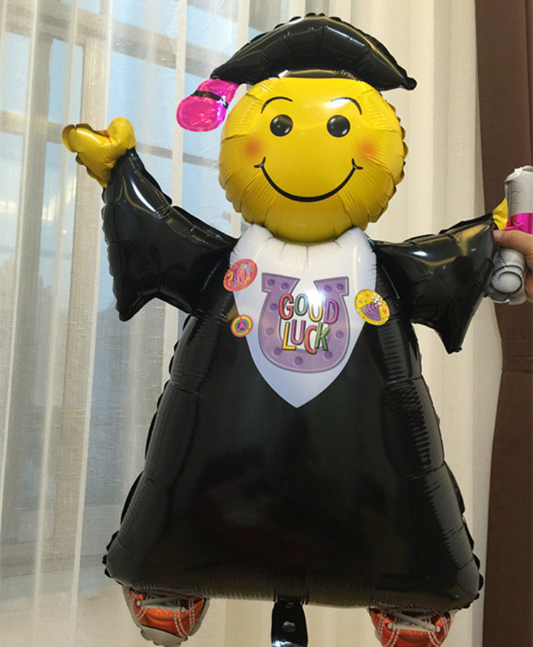 Graduation Union Ceremony Events Decoration Gatherings Doctoral Laughs Face Hat Full-body Black Dress Cartoon Aluminum Foil Film Balloons