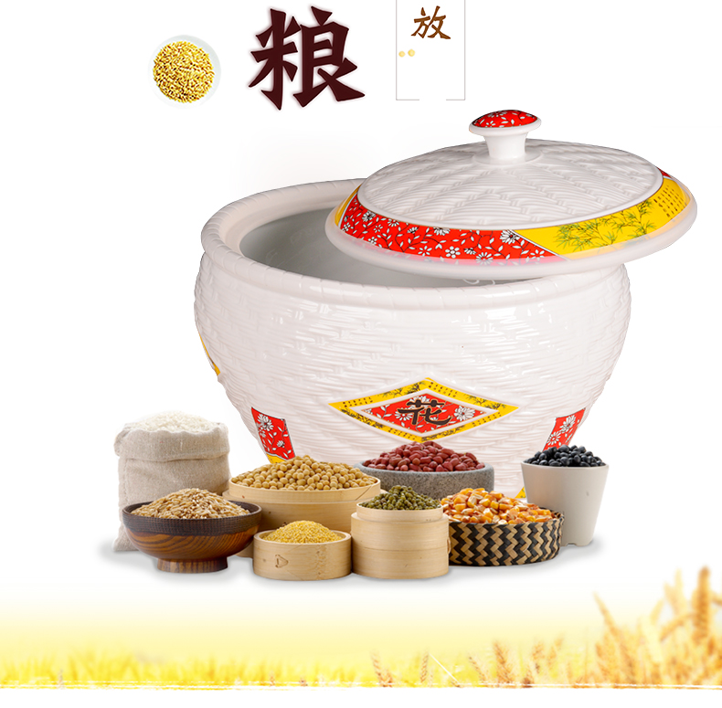 Ceramic barrel ricer box 10 jins 20 jins with cover storage insect moistureproof jingdezhen Ceramic pot rice bucket surface barrels