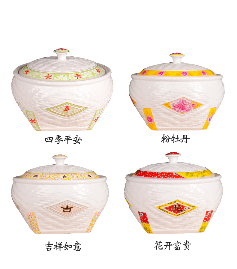 Ceramic barrel ricer box 10 jins 20 jins with cover storage insect moistureproof jingdezhen Ceramic pot rice bucket surface barrels