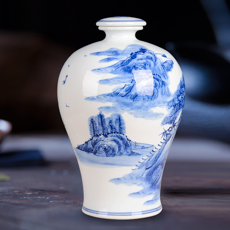 Jingdezhen ceramic bottle by hand mercifully bottle hand - made mei bottles of 10 jins of blue and white porcelain bottle penjing collection of liquor bottles