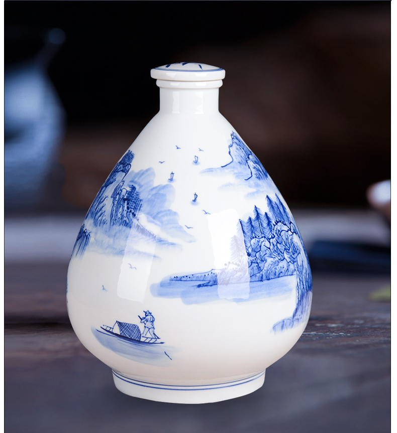 Hand - made 10 jins bottle of blue and white porcelain jars of jingdezhen manual mercifully decorative bottle bottle sealed jar of wine collection