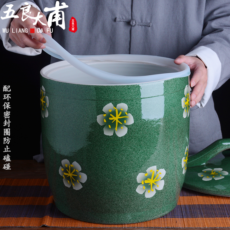 Jingdezhen ceramic barrel with cover home 10 jins 20 to 30 jins flour barrels old insect - resistant seal storage tank