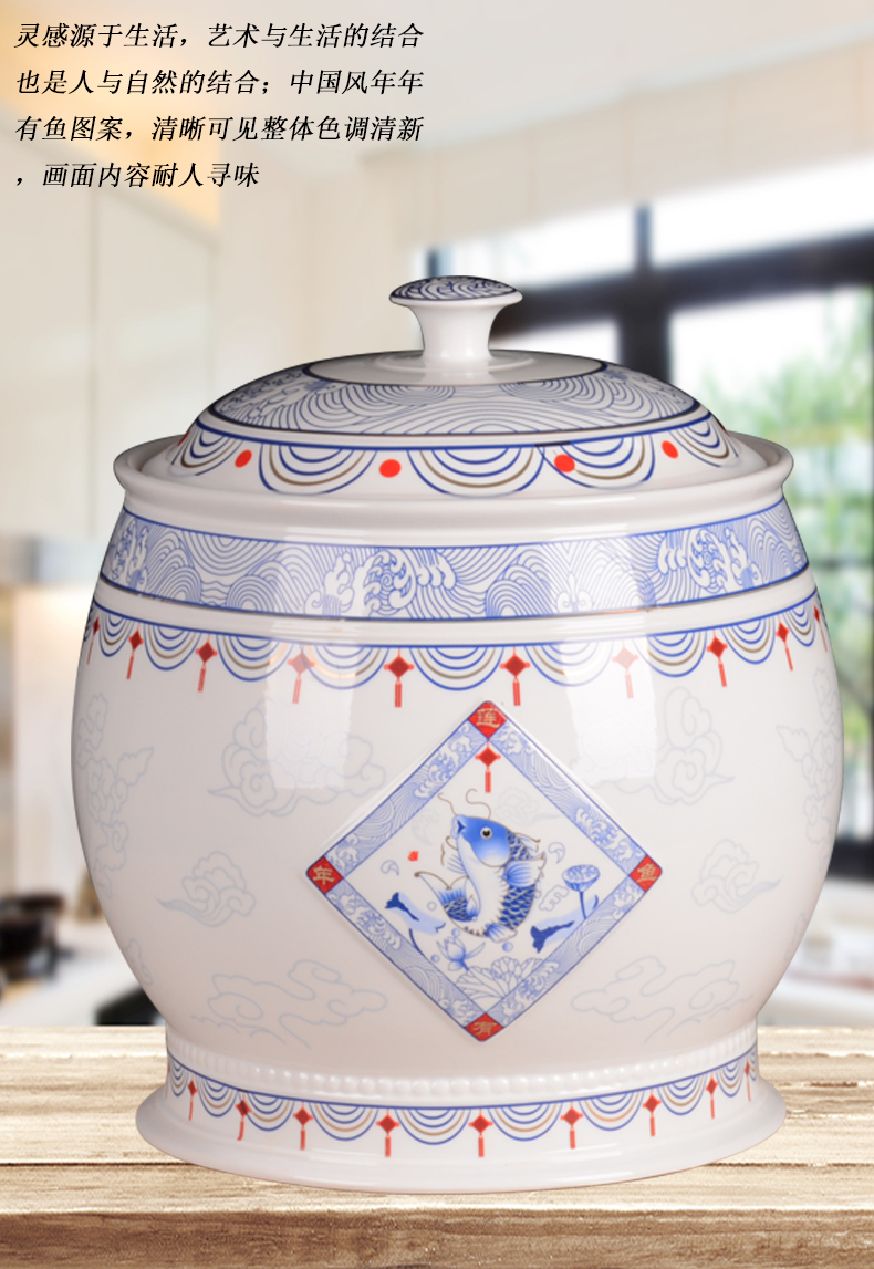 Jingdezhen ceramic barrel ricer box meter box 10 jins 20 jins insect - resistant moisture storage household with cover seal storage tank