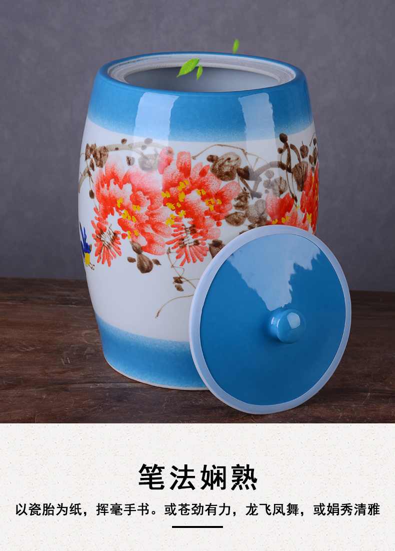 Jingdezhen hand - made ceramic barrel with cover 50 install archaize wind household 25 kg sealed old flour barrels in the kitchen